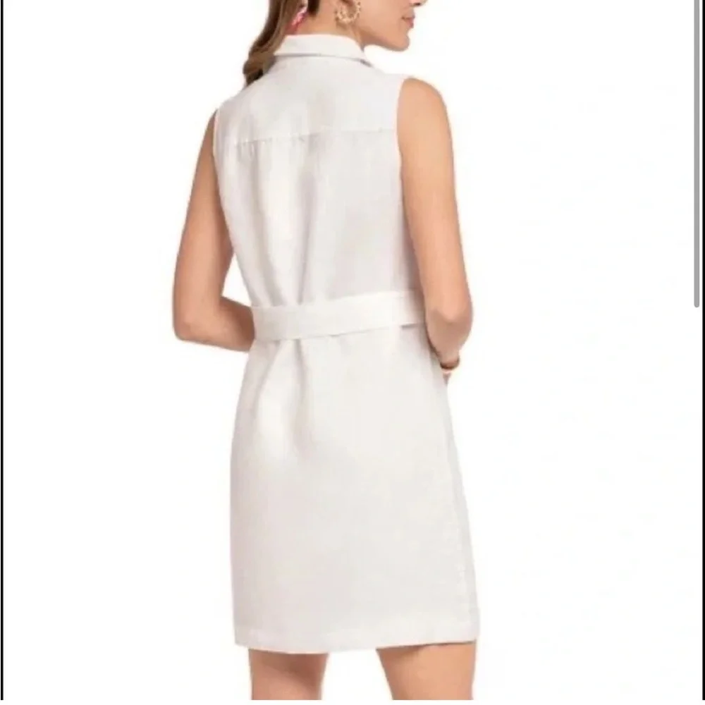 Spartina 449 Pearl White Belted Eliza Sleeveless Linen Shirt Dress • Size S